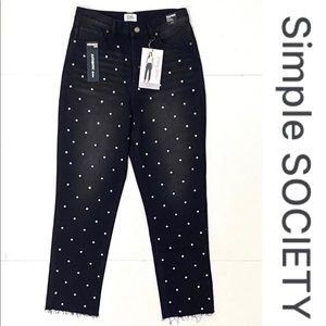 Simple Society Straight Rhinestones Jeans Size 7/28 Super High Rise Color Black
